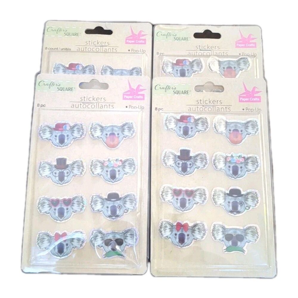 (4) NEW Koala Bears Sticker Pack Sheet Dimensional Pop-Up - 8 stickers each